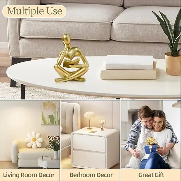 Abstract Art Thinker Statue Reading Sculpture Figurine Modern Home Décor Gold - Picture 7 of 7